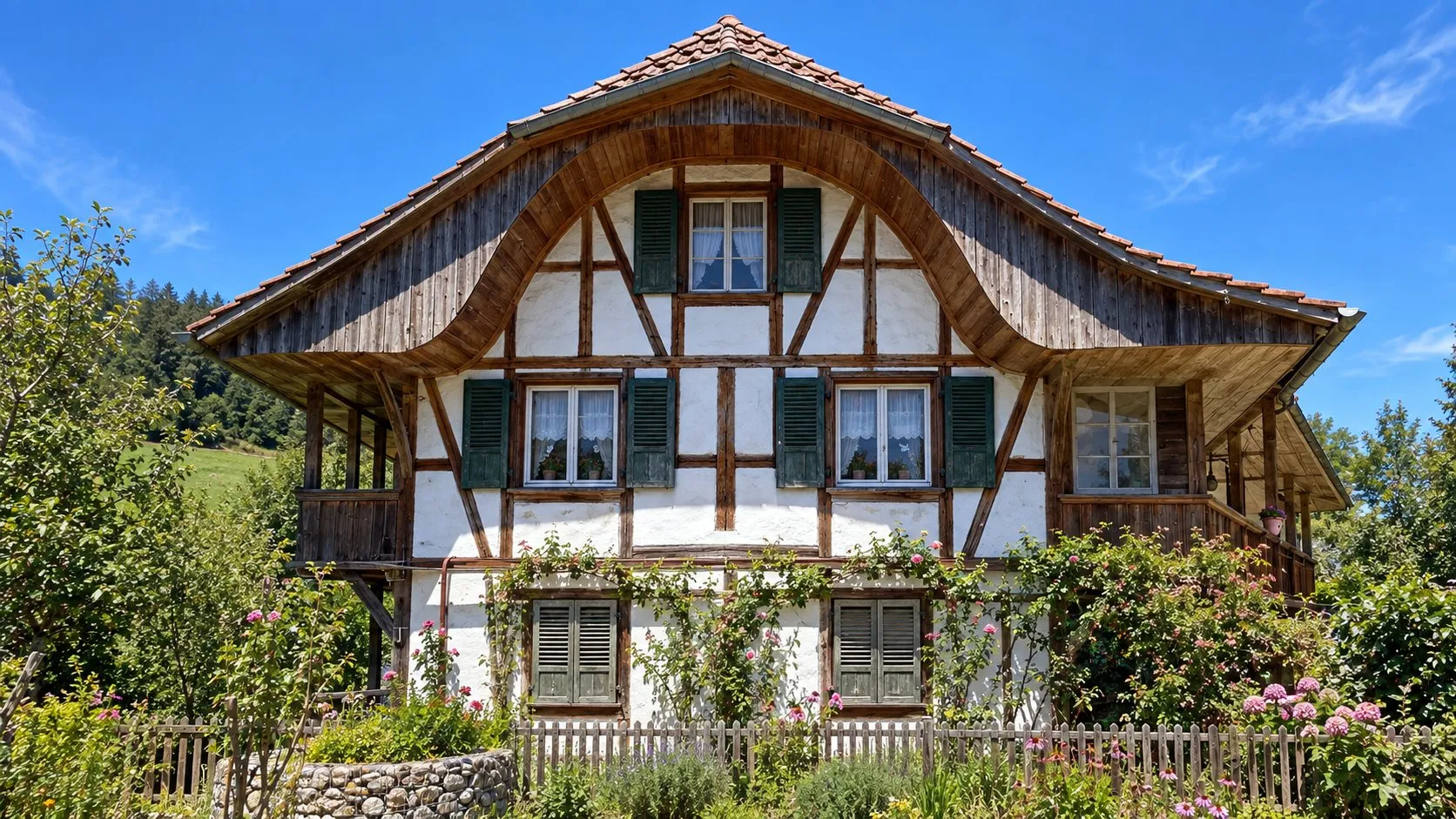 Emmentaler Bauernhaus mit Riegelfassade in der Region Thun